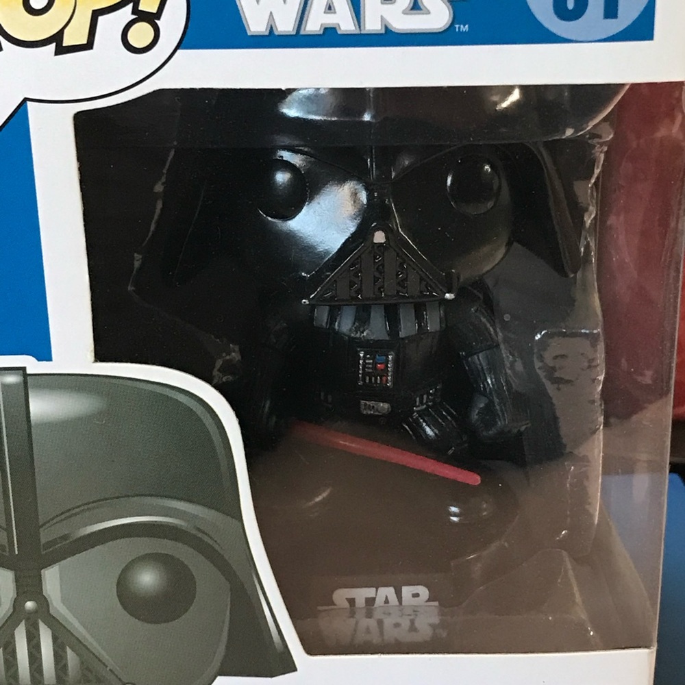 Funko Pop Star Wars Darth Vader #01 Vinyl Bobblehead Large Letter Font Blue Box - Picture 2 of 11